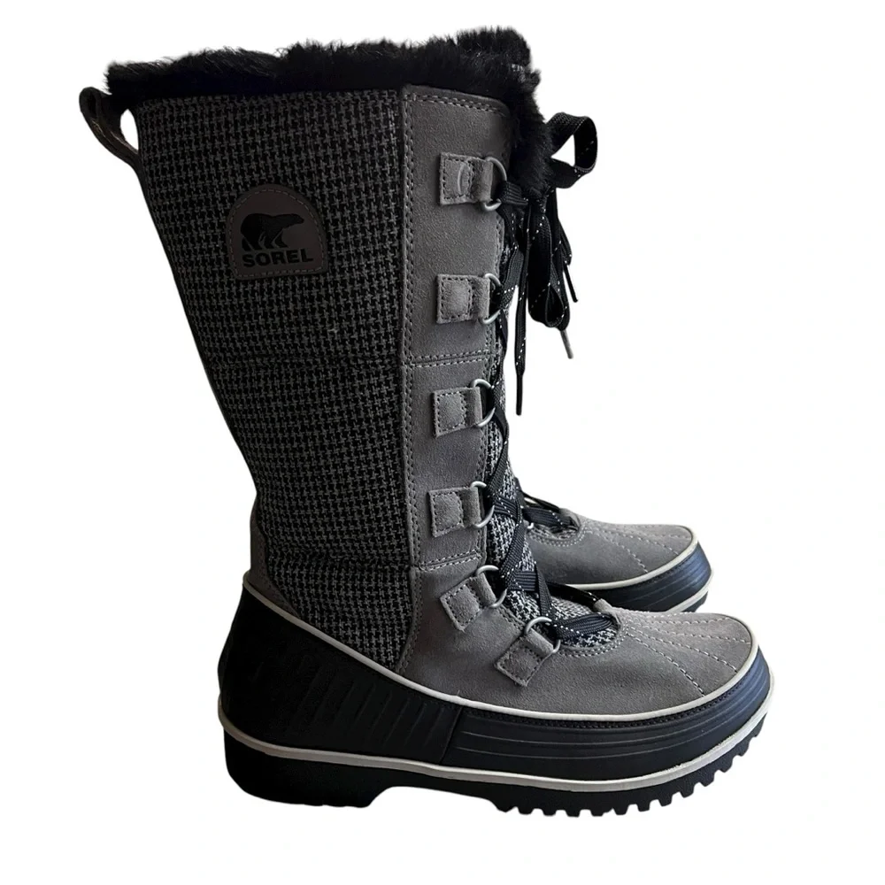 Sorel Tivoli II High Houndstooth Waterproof Winter Snow Boots Size 8‎ Black Gray